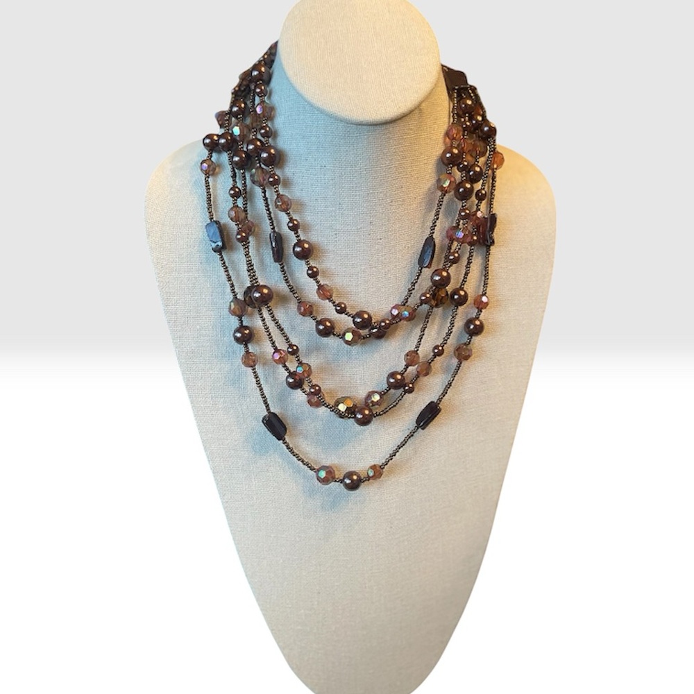 Multi-Strand Brown Beaded Necklace
